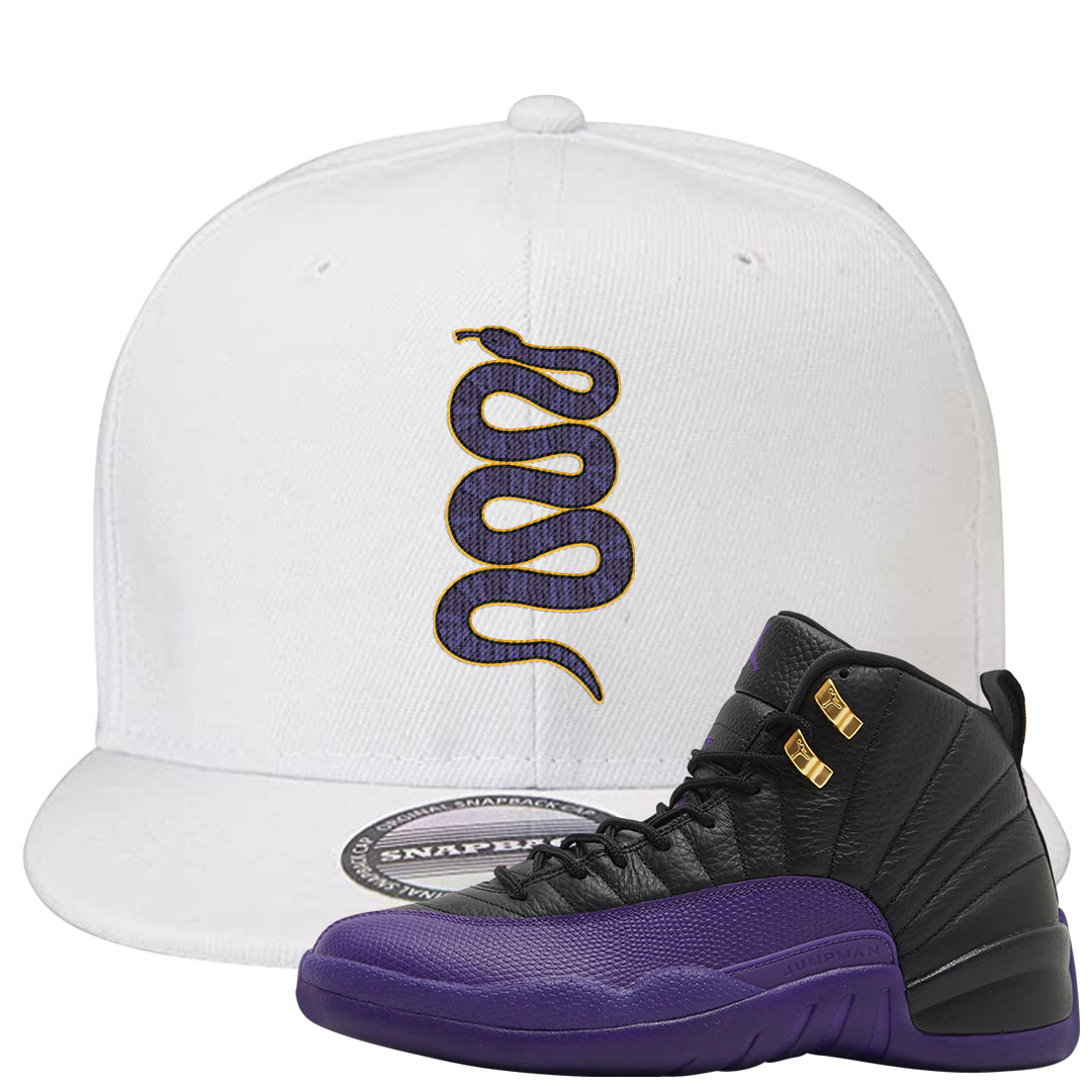 Field Purple 12s Snapback Hat | Coiled Snake, White