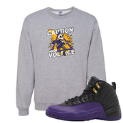 Field Purple 12s Crewneck Sweatshirt | Caution High Voltage, Ash