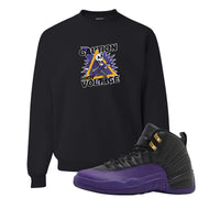 Field Purple 12s Crewneck Sweatshirt | Caution High Voltage, Black