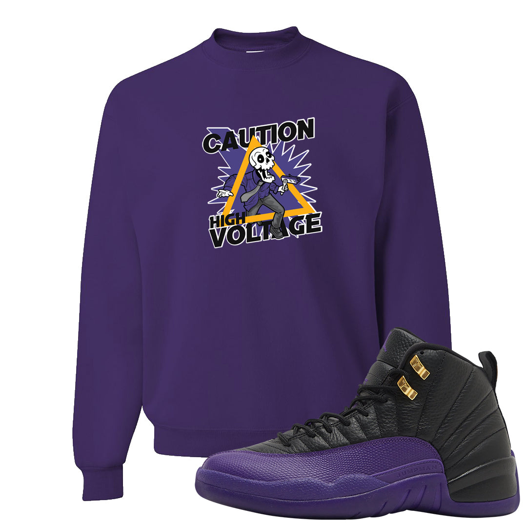 Field Purple 12s Crewneck Sweatshirt | Caution High Voltage, Purple