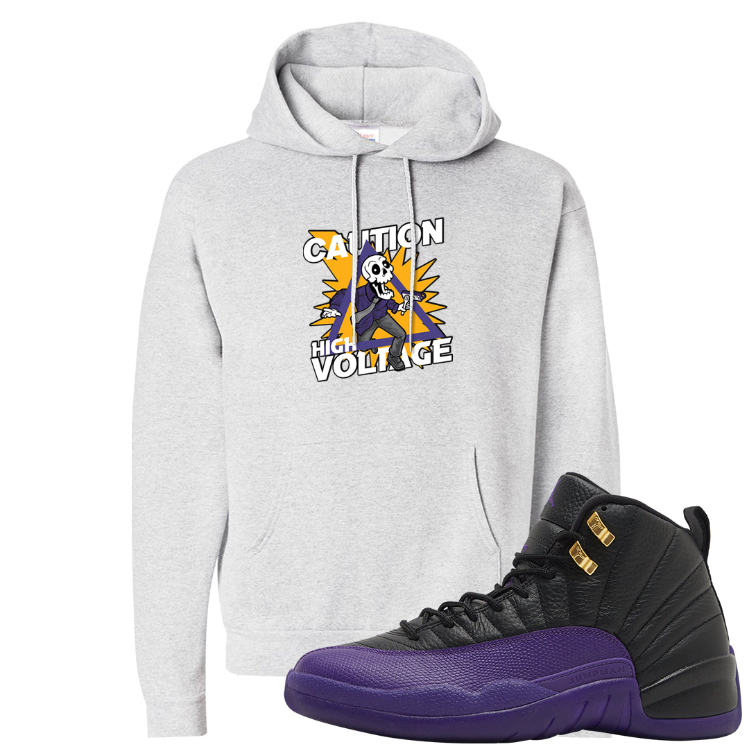 Field Purple 12s Hoodie | Caution High Voltage, Ash