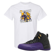 Field Purple 12s T Shirt | Caution High Voltage, White