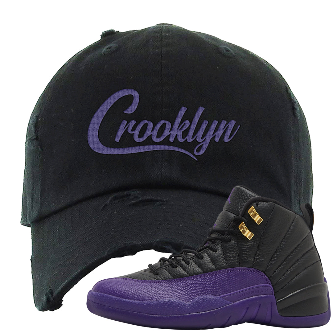 Field Purple 12s Distressed Dad Hat | Crooklyn, Black
