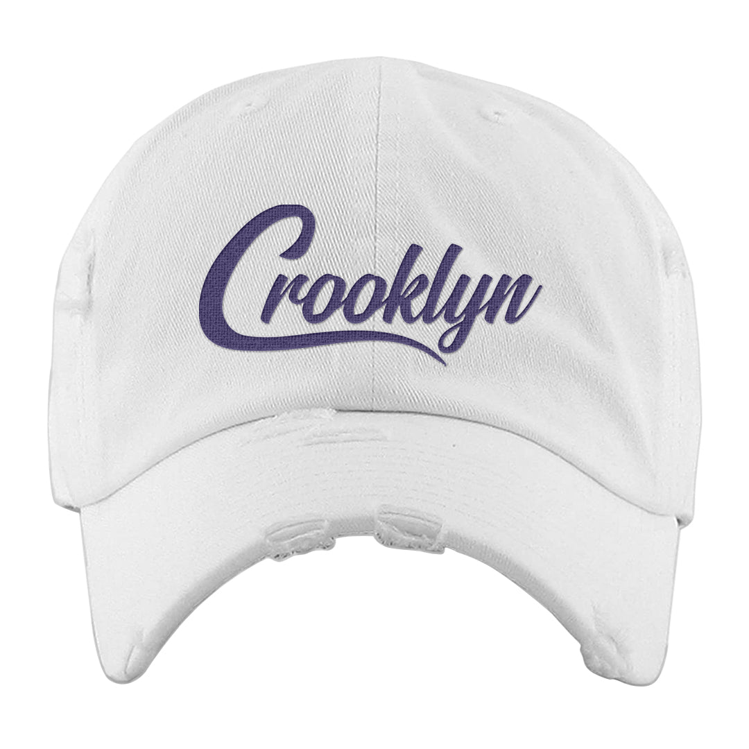 Field Purple 12s Distressed Dad Hat | Crooklyn, White