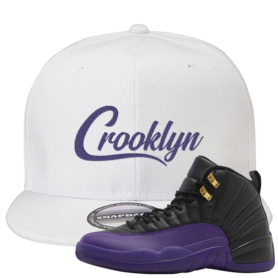 Field Purple 12s Snapback Hat | Crooklyn, White