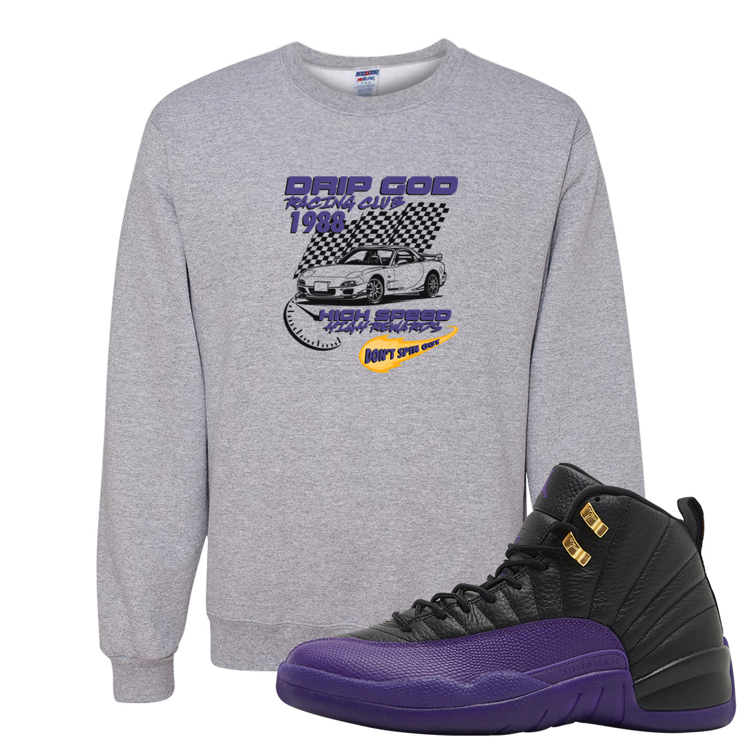 Field Purple 12s Crewneck Sweatshirt | Drip God Racing Club, Ash