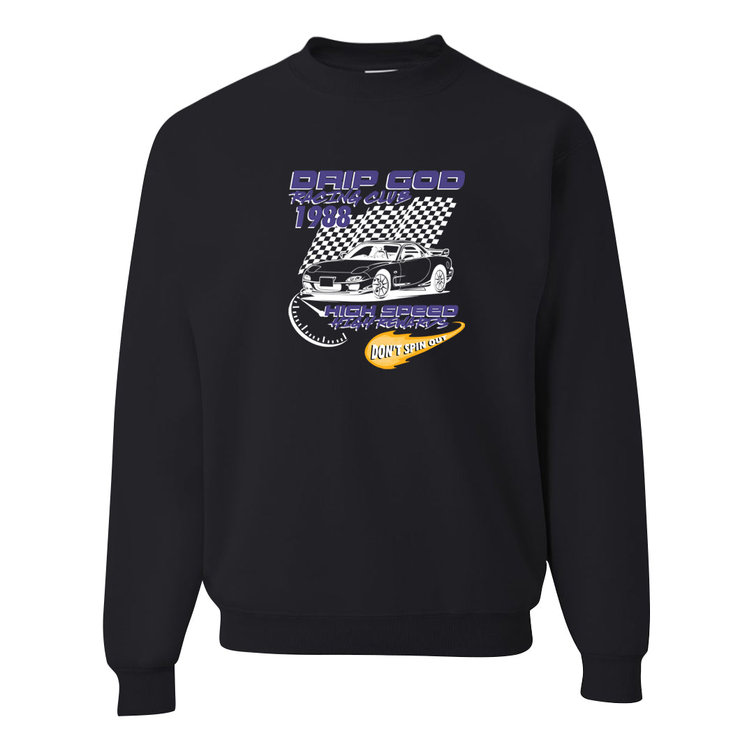 Field Purple 12s Crewneck Sweatshirt | Drip God Racing Club, Black