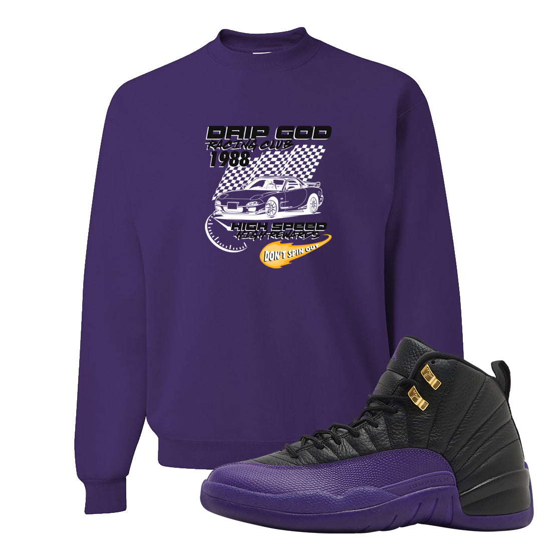Field Purple 12s Crewneck Sweatshirt | Drip God Racing Club, Purple