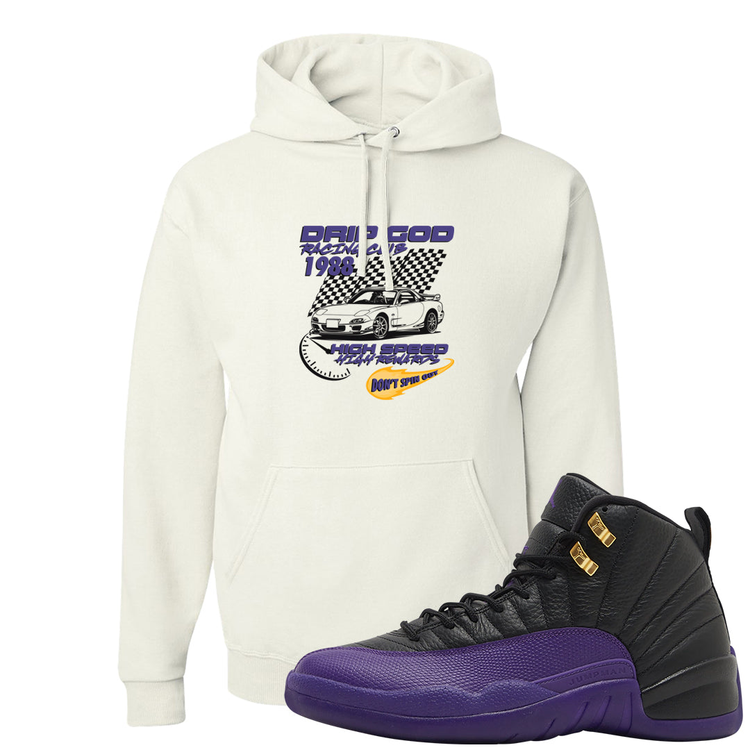 Field Purple 12s Hoodie | Drip God Racing Club, White