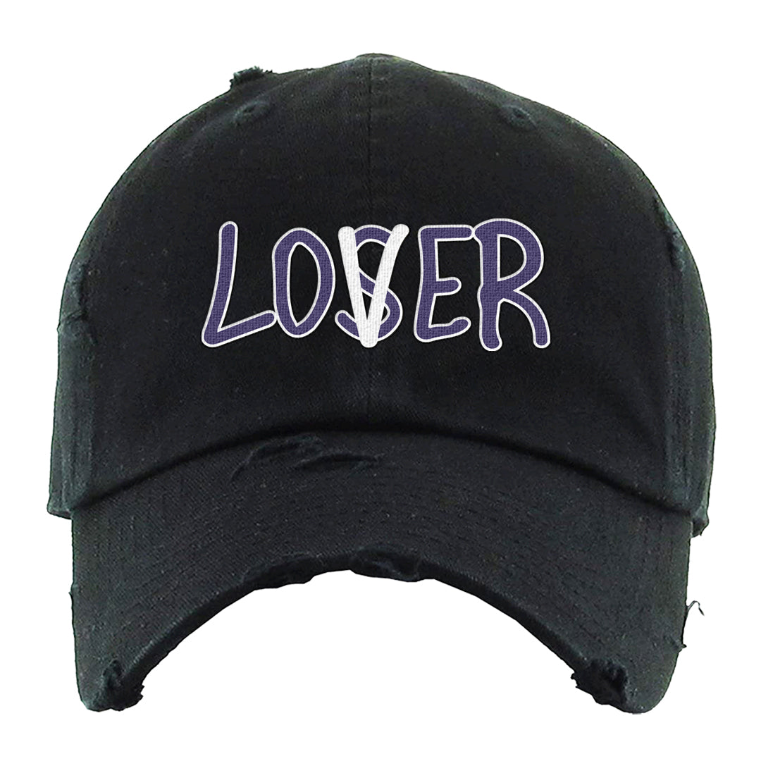 Field Purple 12s Distressed Dad Hat | Lover, Black