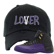 Field Purple 12s Distressed Dad Hat | Lover, Black