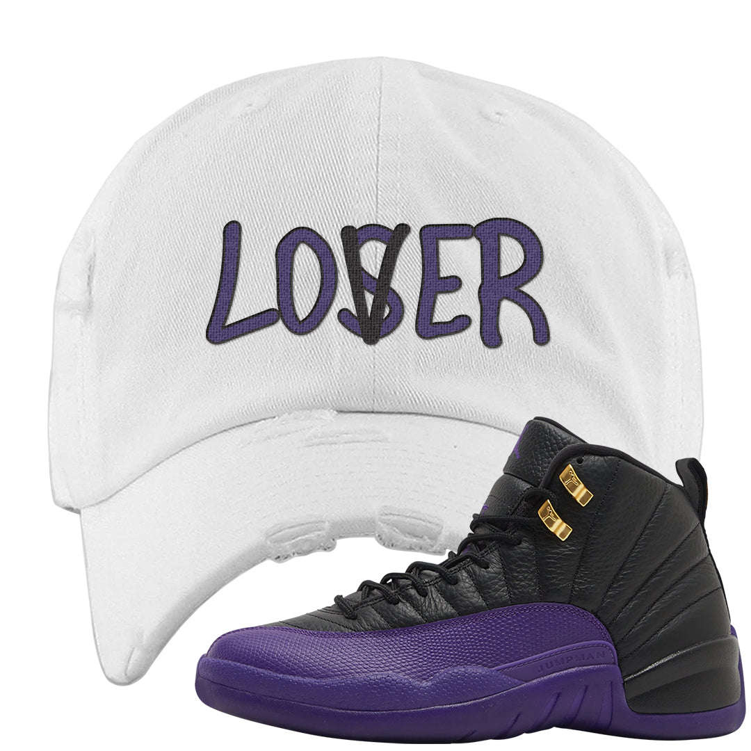 Field Purple 12s Distressed Dad Hat | Lover, White