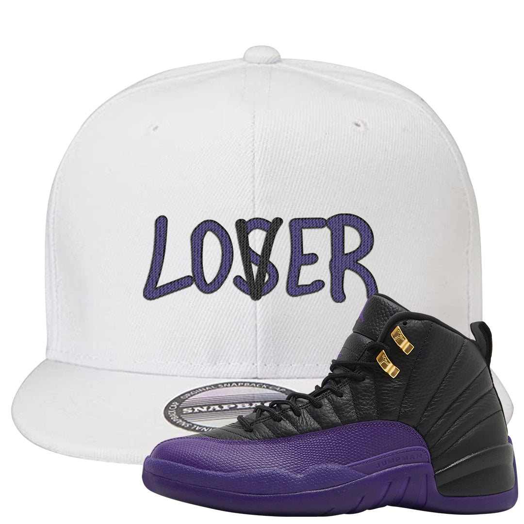 Field Purple 12s Snapback Hat | Lover, White