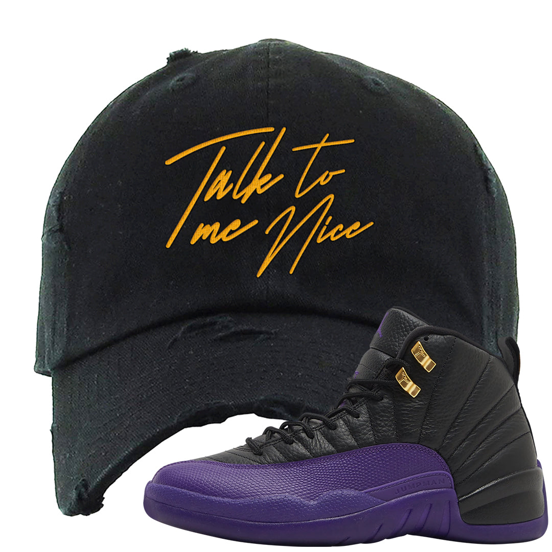 Field Purple 12s Distressed Dad Hat | Talk To Me Nice, Black