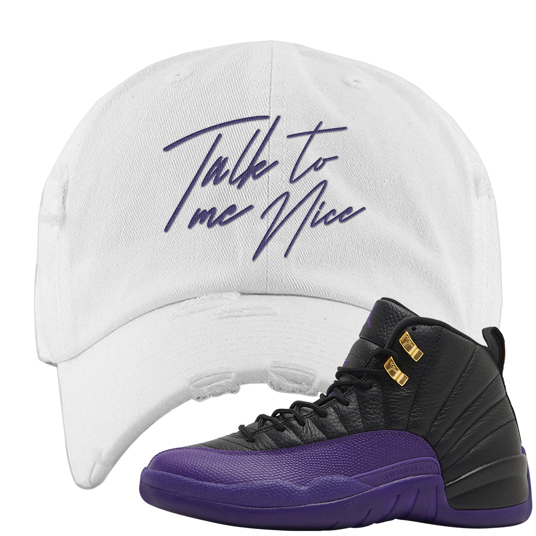 Field Purple 12s Distressed Dad Hat | Talk To Me Nice, White