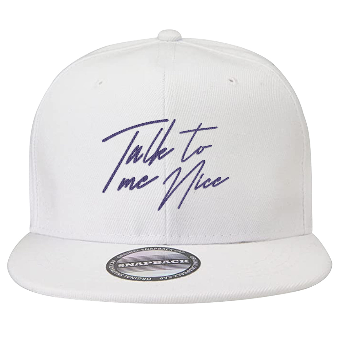 Field Purple 12s Snapback Hat | Talk To Me Nice, White