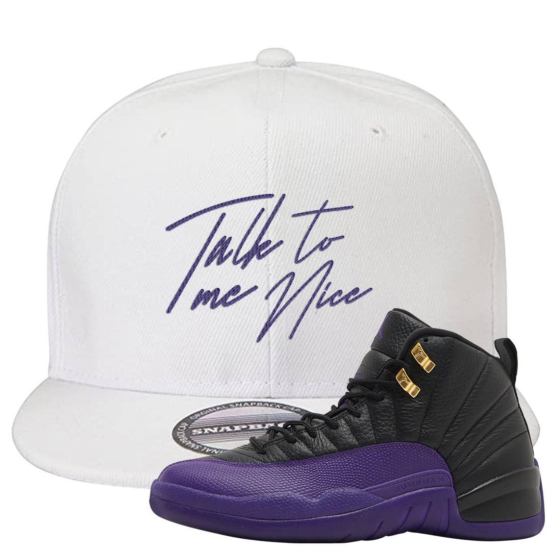 Field Purple 12s Snapback Hat | Talk To Me Nice, White