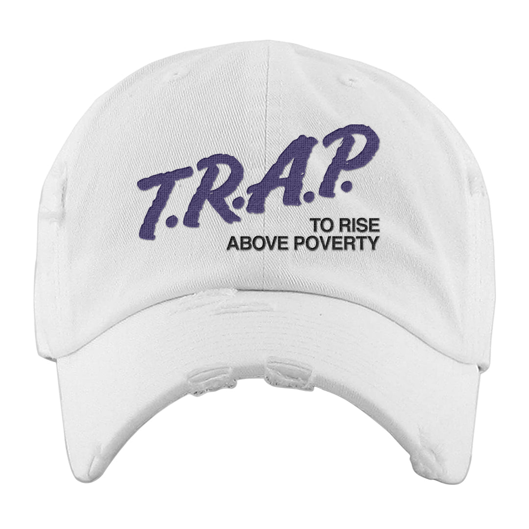 Field Purple 12s Distressed Dad Hat | Trap To Rise Above Poverty, White
