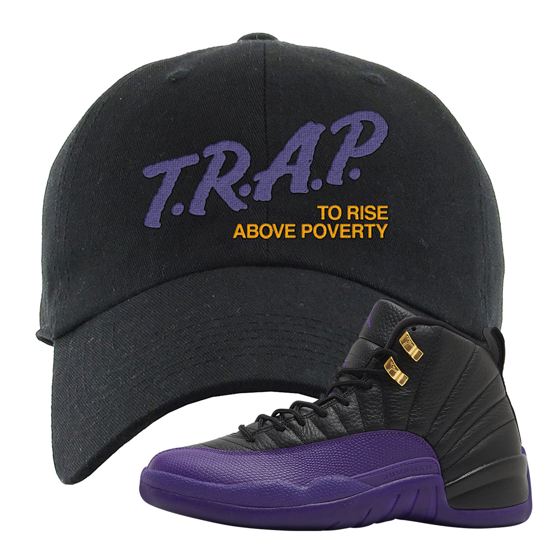 Field Purple 12s Dad Hat | Trap To Rise Above Poverty, Black