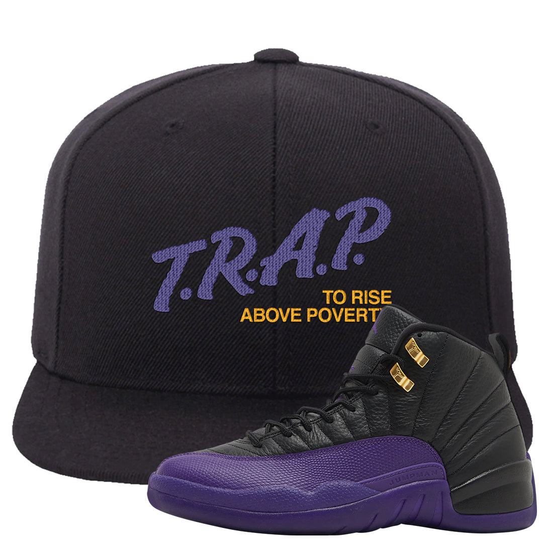 Field Purple 12s Snapback Hat | Trap To Rise Above Poverty, Black