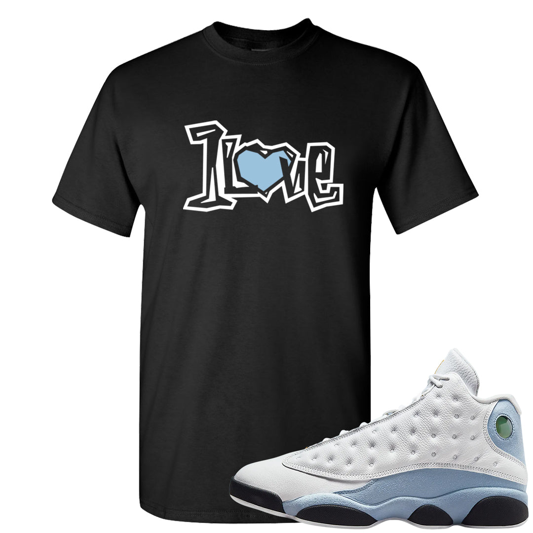 Blue Grey 13s T Shirt | 1 Love, Black