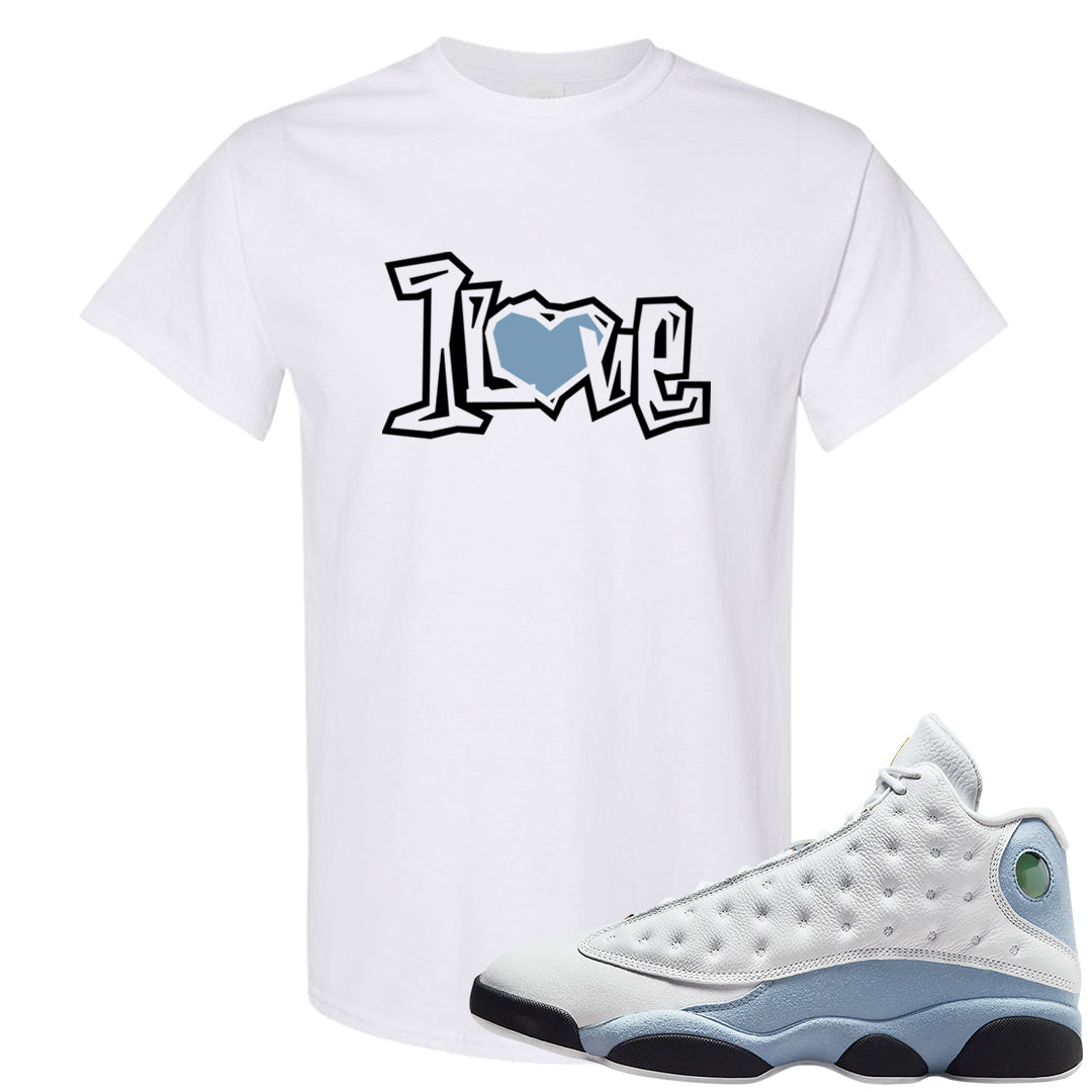 Blue Grey 13s T Shirt | 1 Love, White