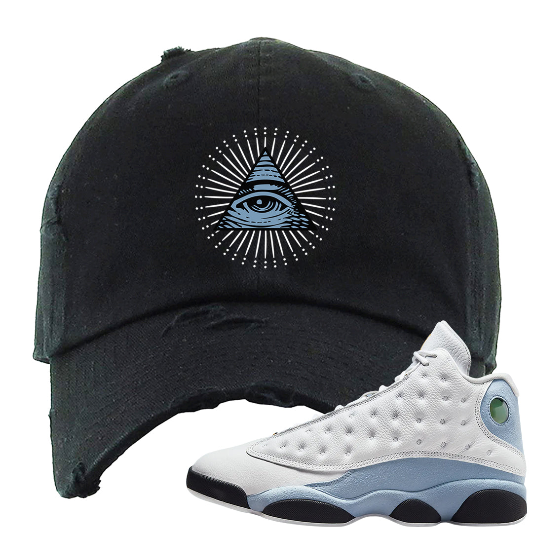 Blue Grey 13s Distressed Dad Hat | All Seeing Eye, Black