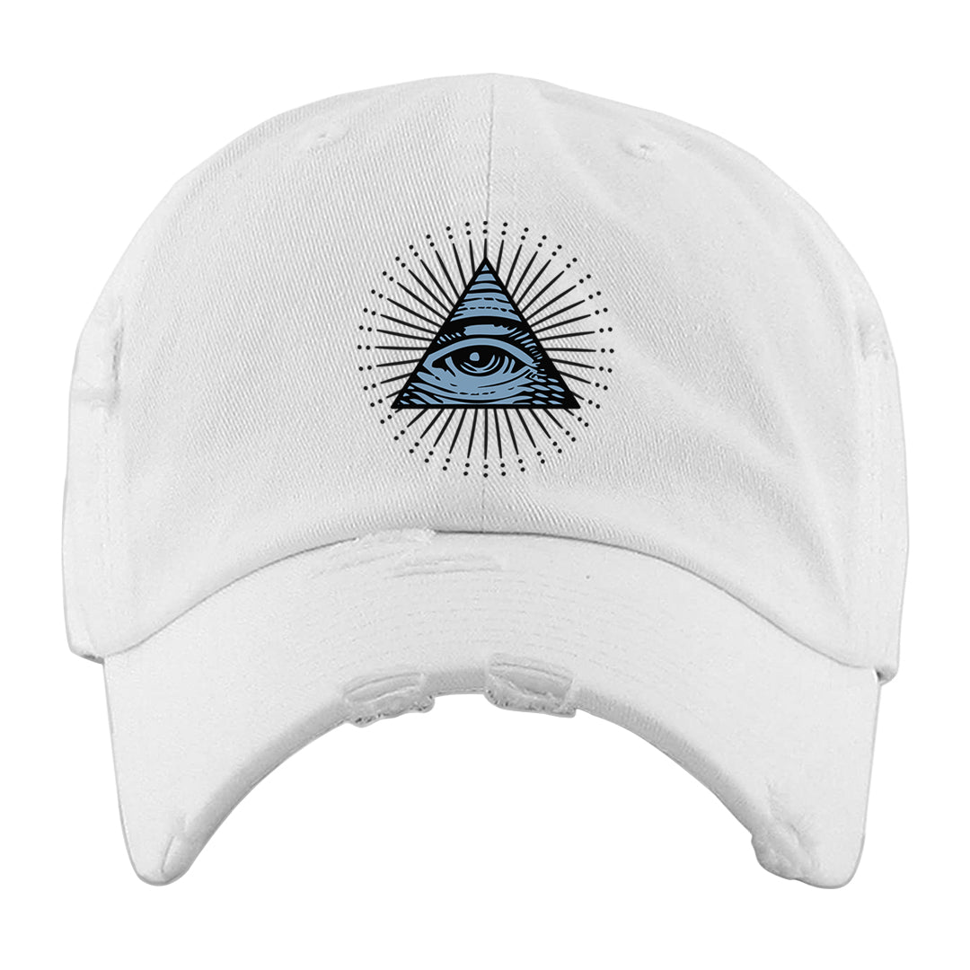 Blue Grey 13s Distressed Dad Hat | All Seeing Eye, White