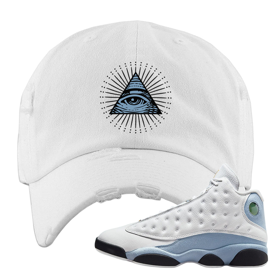 Blue Grey 13s Distressed Dad Hat | All Seeing Eye, White