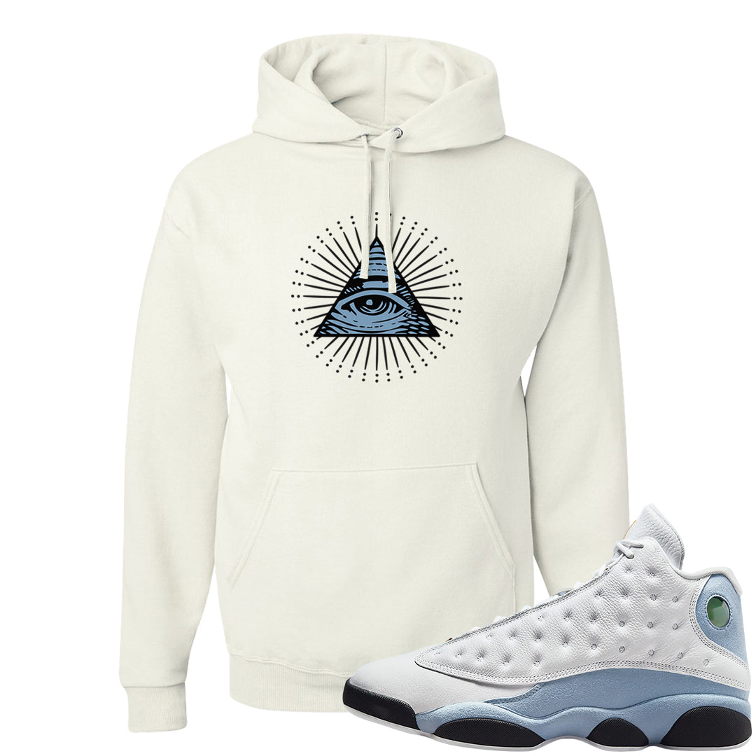 Blue Grey 13s Hoodie | All Seeing Eye, White