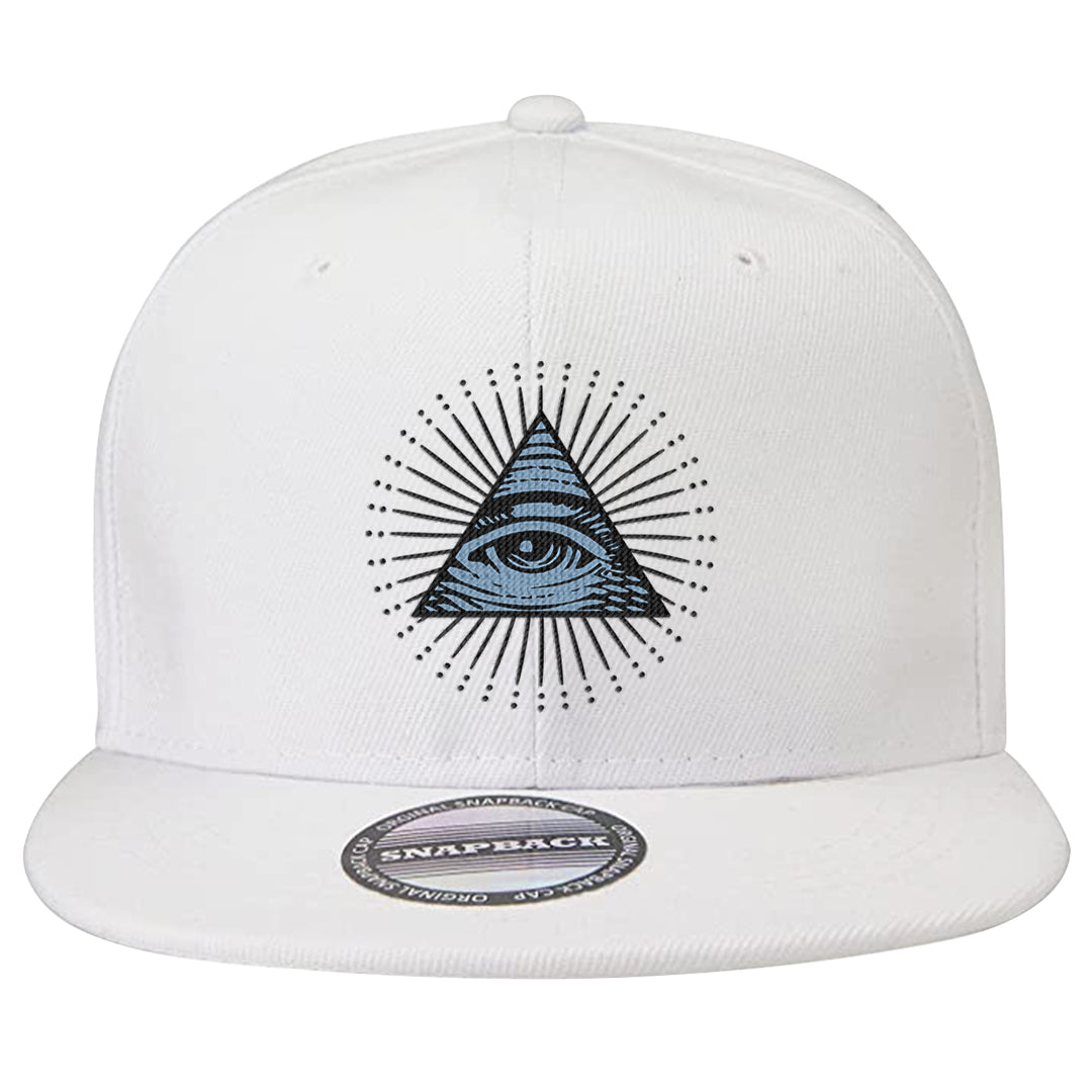 Blue Grey 13s Snapback Hat | All Seeing Eye, White
