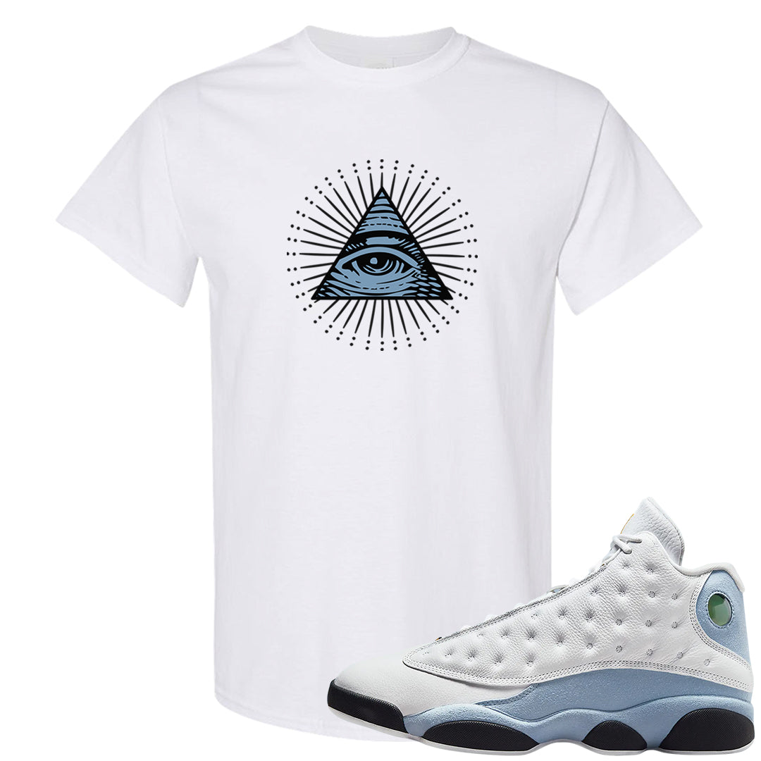 Blue Grey 13s T Shirt | All Seeing Eye, White