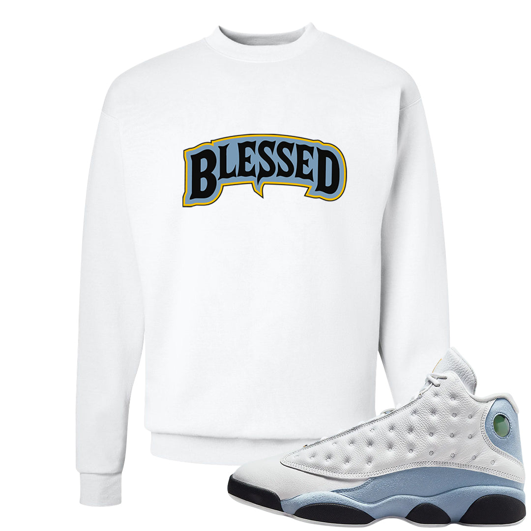 Blue Grey 13s Crewneck Sweatshirt | Blessed Arch, White