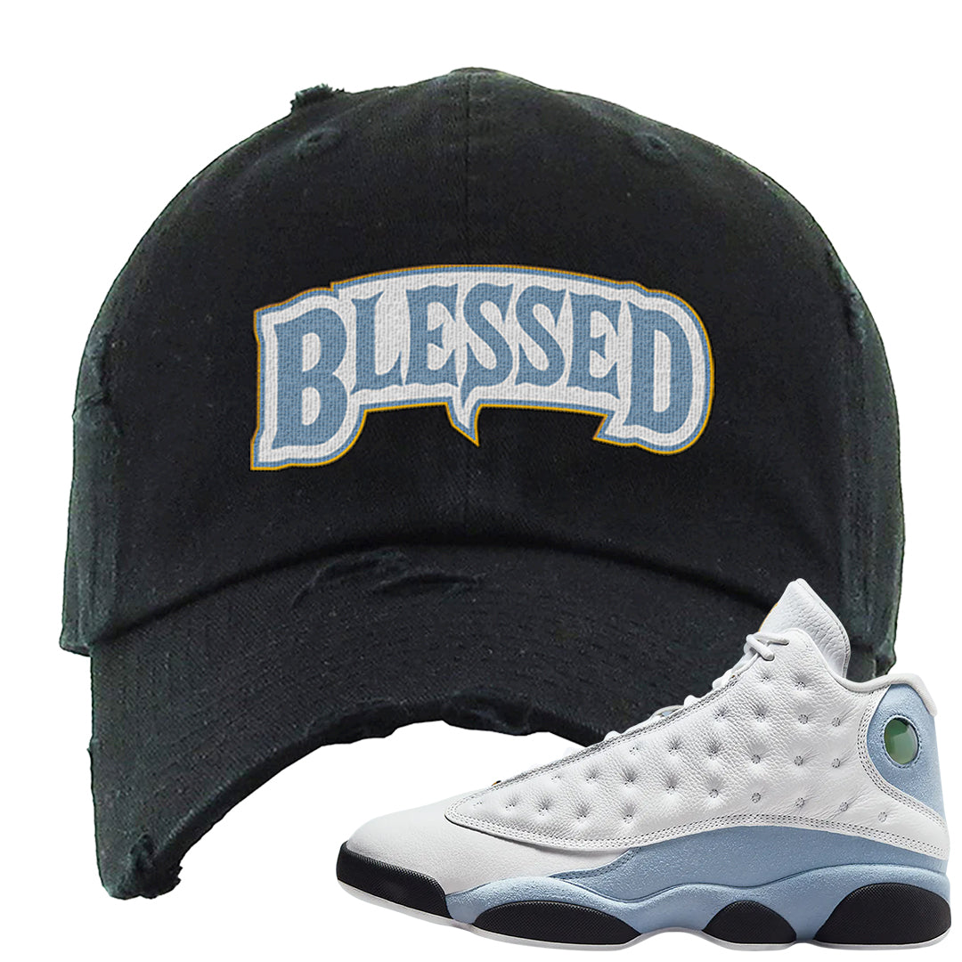 Blue Grey 13s Distressed Dad Hat | Blessed Arch, Black