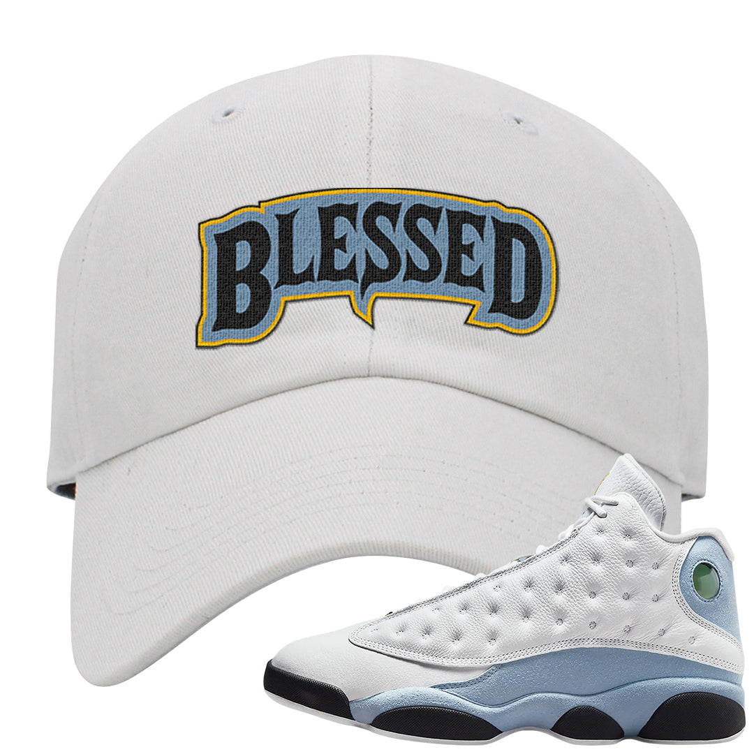 Blue Grey 13s Dad Hat | Blessed Arch, White