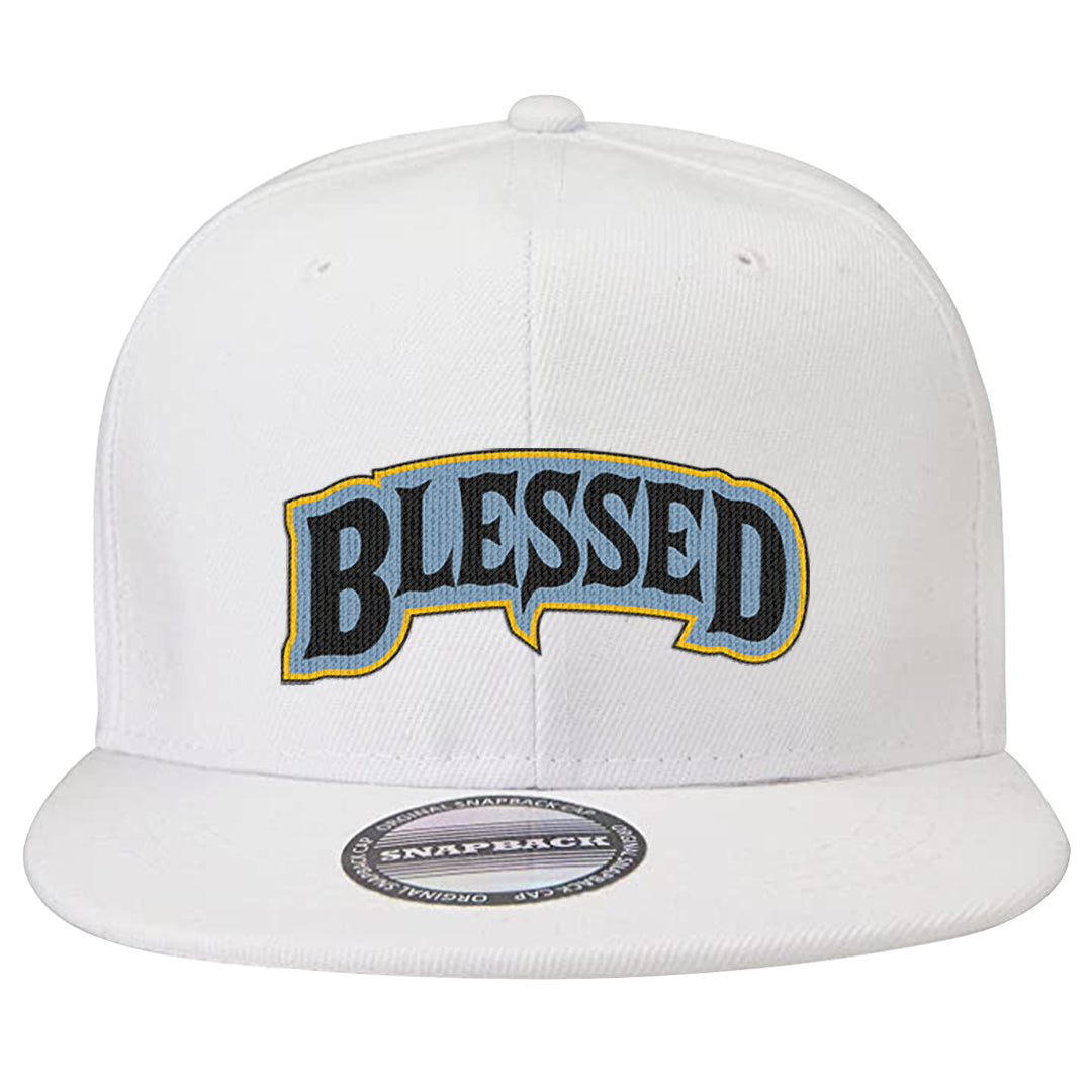 Blue Grey 13s Snapback Hat | Blessed Arch, White