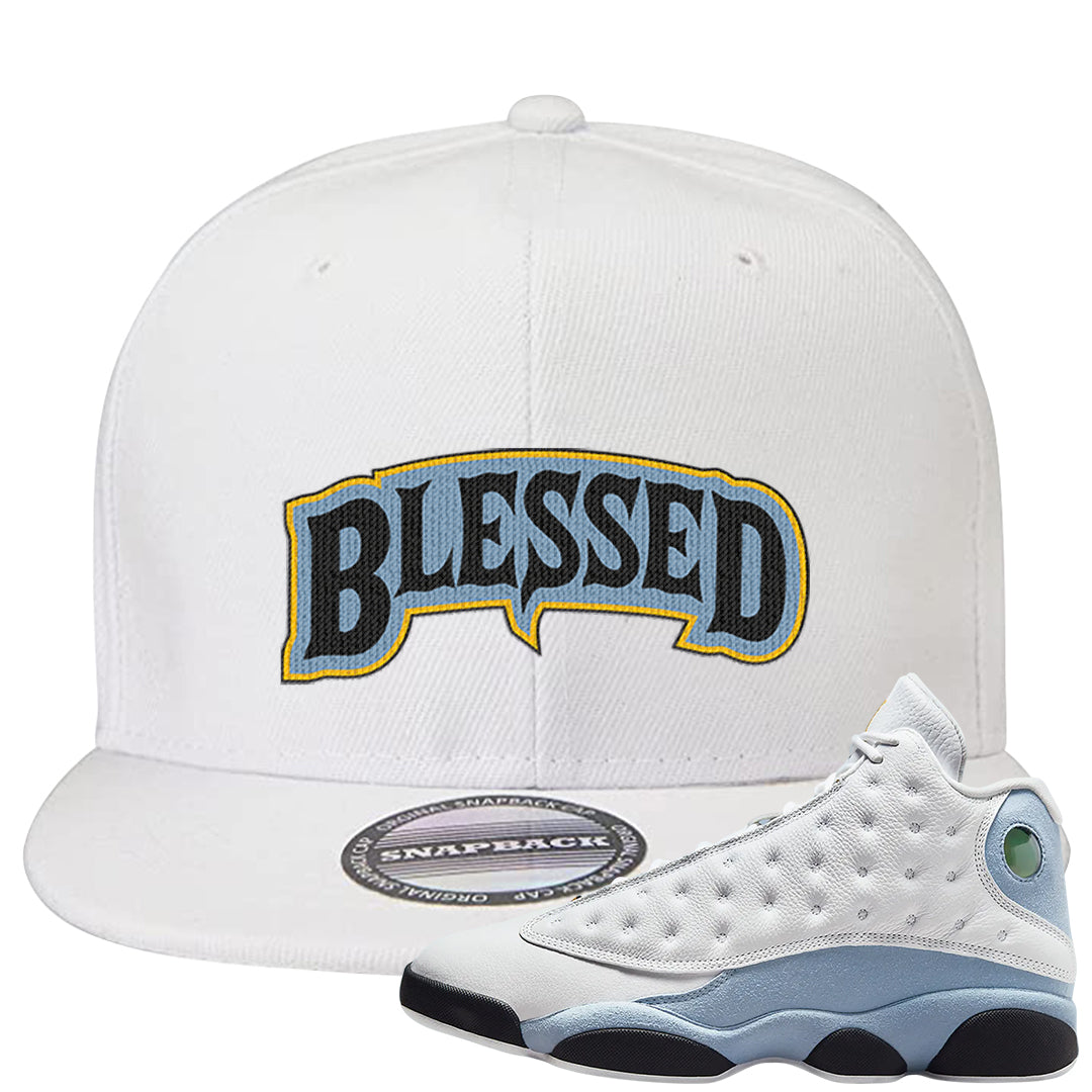 Blue Grey 13s Snapback Hat | Blessed Arch, White