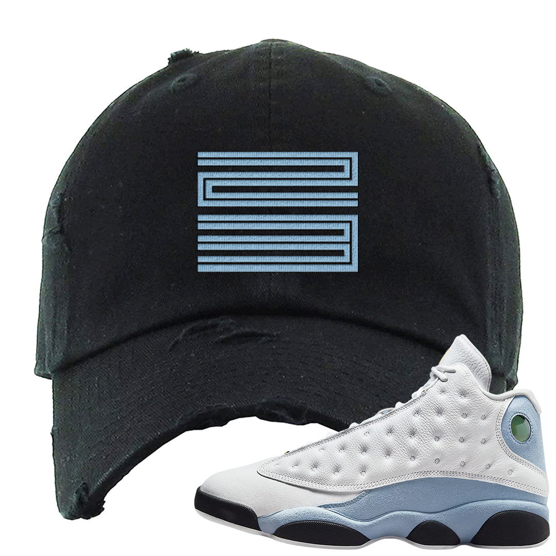 Blue Grey 13s Distressed Dad Hat | Double Line 23, Black