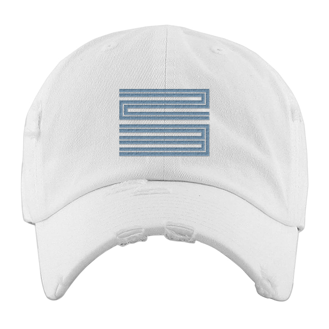 Blue Grey 13s Distressed Dad Hat | Double Line 23, White