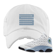 Blue Grey 13s Distressed Dad Hat | Double Line 23, White