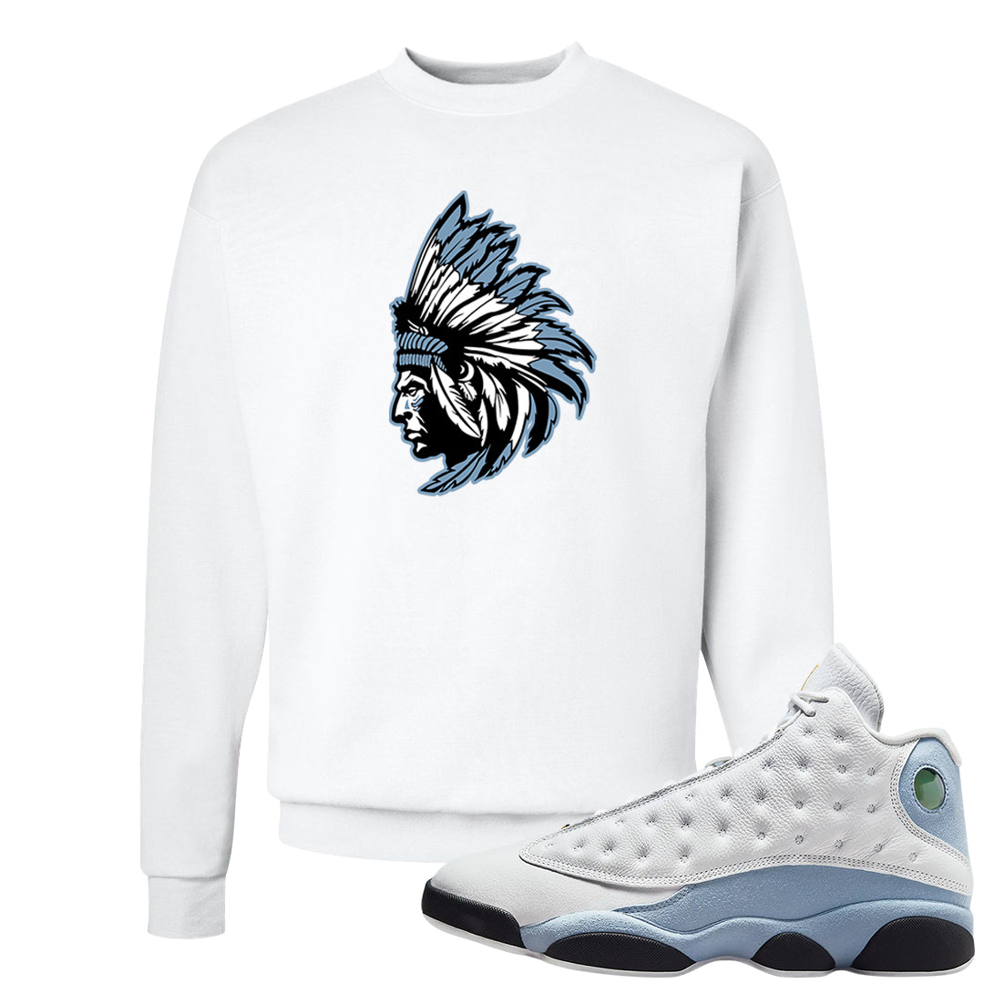 Blue Grey 13s Crewneck Sweatshirt | Indian Chief, White