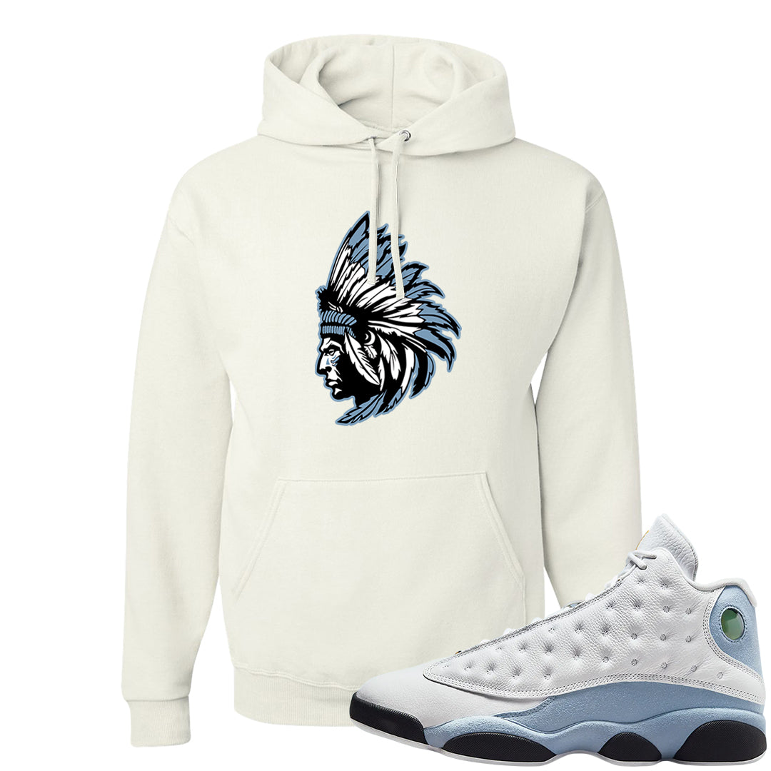 Blue Grey 13s Hoodie | Indian Chief, White
