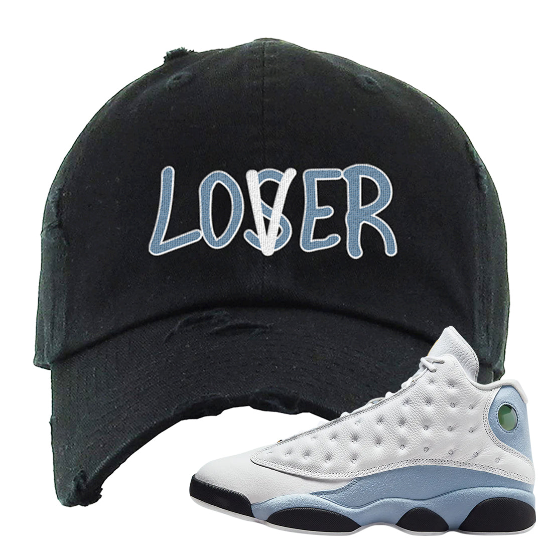 Blue Grey 13s Distressed Dad Hat | Lover, Black