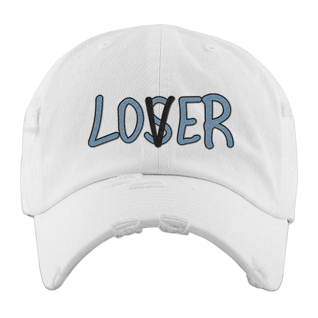 Blue Grey 13s Distressed Dad Hat | Lover, White