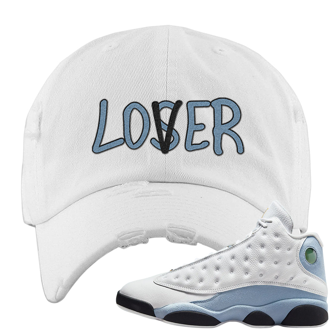 Blue Grey 13s Distressed Dad Hat | Lover, White
