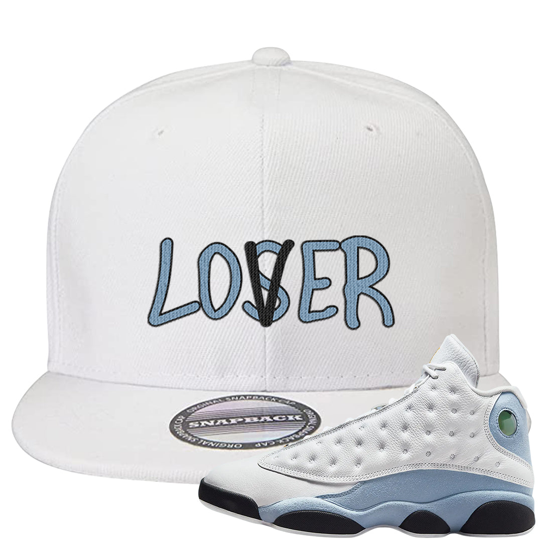 Blue Grey 13s Snapback Hat | Lover, White