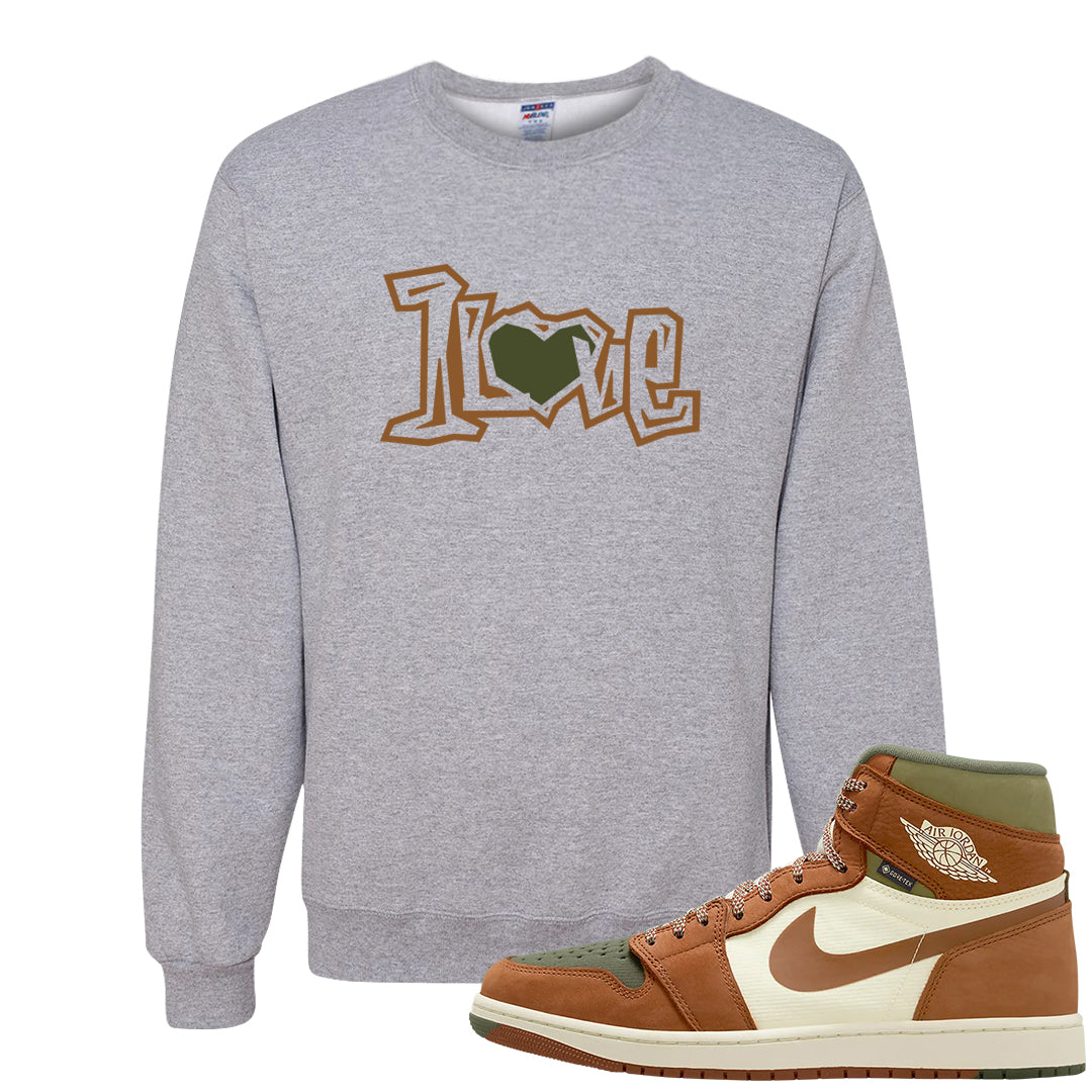 Brown Olive 1s Crewneck Sweatshirt | 1 Love, Ash