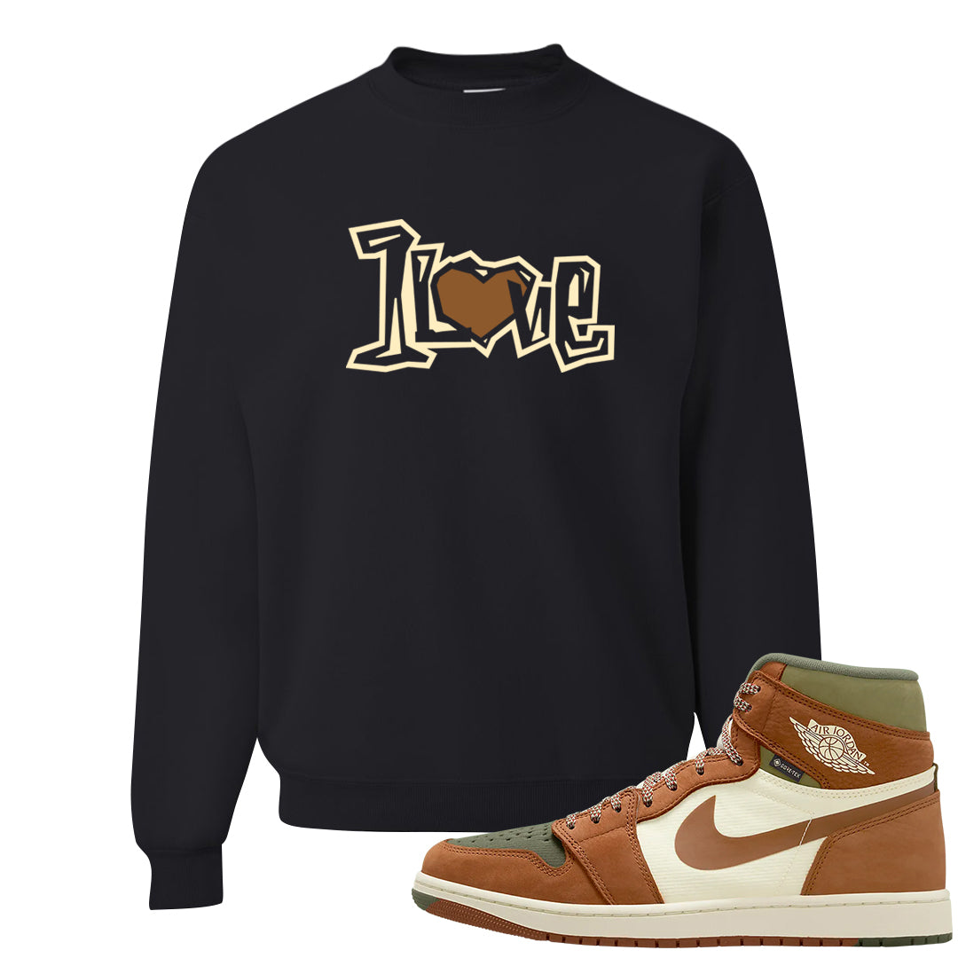 Brown Olive 1s Crewneck Sweatshirt | 1 Love, Black