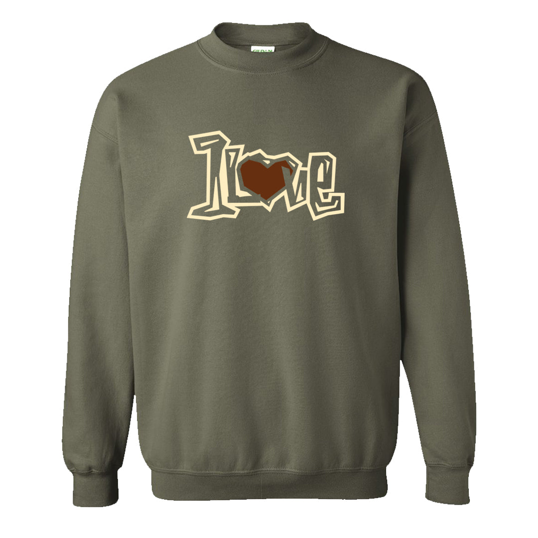Brown Olive 1s Crewneck Sweatshirt | 1 Love, Military Green