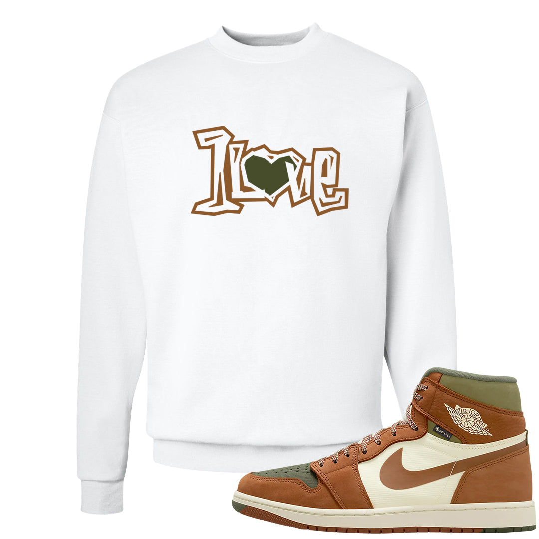Brown Olive 1s Crewneck Sweatshirt | 1 Love, White